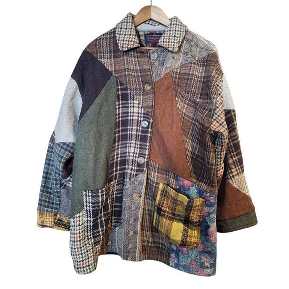 Sacred Threads Jackets & Blazers - Sacred Threads Jacket Women's Large Wool Patchwork Shacket Oversized Grunge